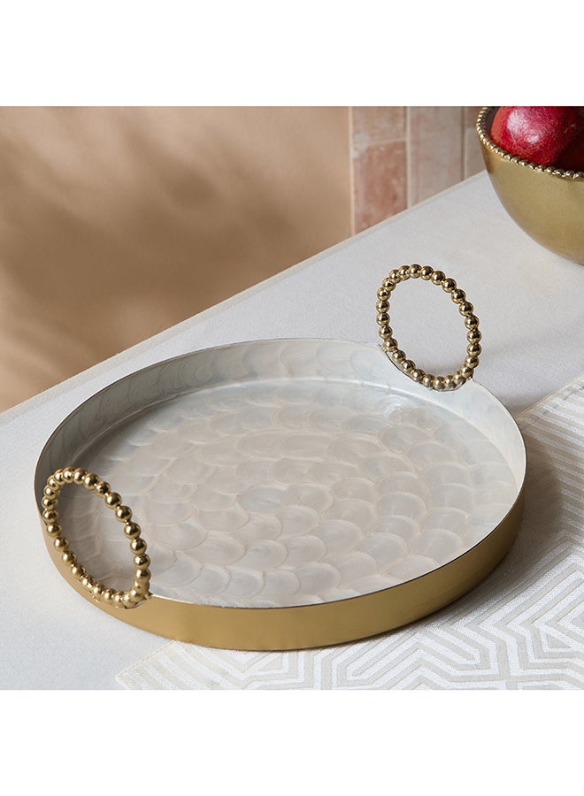 Home Box Lera Shell Enamel Tray with Handle - Gold - Image 1